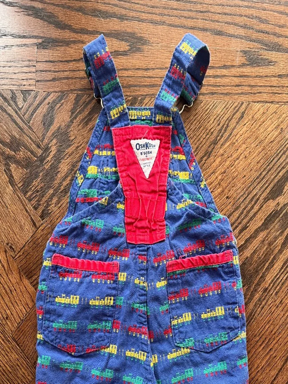 Vintage OshKosh B'gosh Blue Train Print Kids Overalls